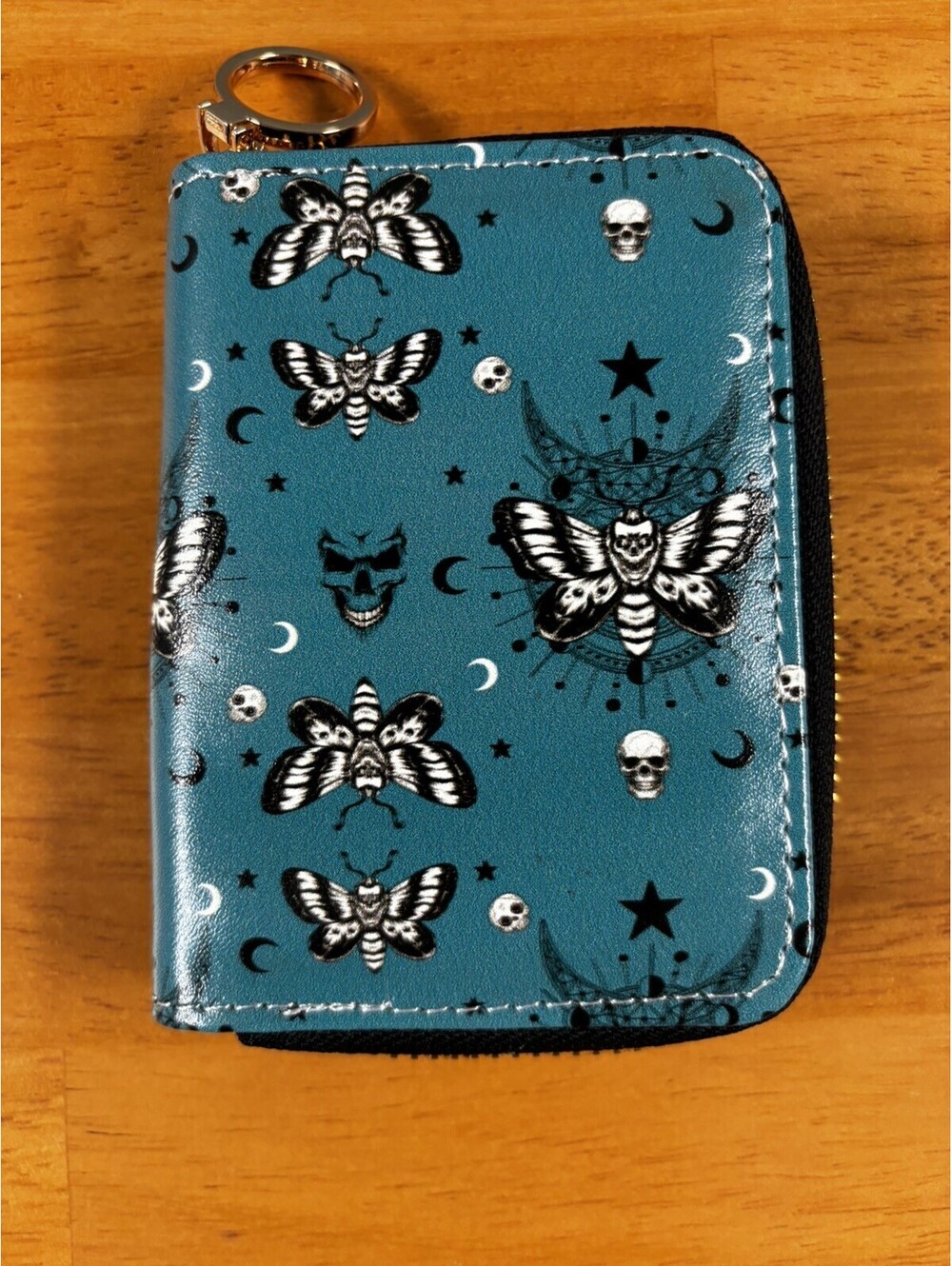 Women’s Wallet/Card Holder Gothic Moth Moon Zip-Around Wallet with Key Ring